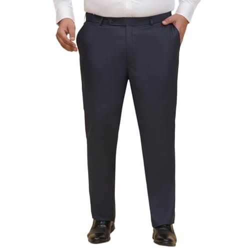 Plus Size Men Regular Fit Mid-Rise Solid Navy Blue Formal Trousers (JPTR22010S_46_Navy Blue)