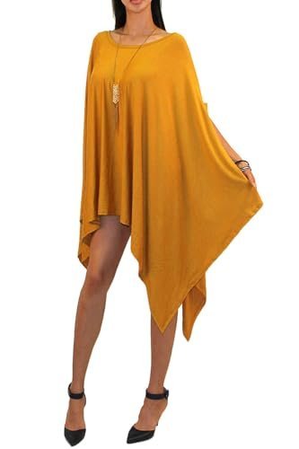 Women's Loose Bat Wing Dolman Poncho Tunic Dress Top (one Size, Mustard)