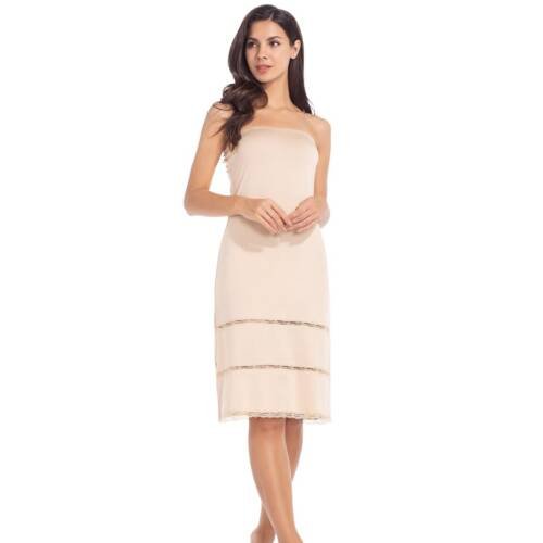 Women's Tube Top Dress Slip Sleeveless Underdress Invisible Straps, Nude, Small