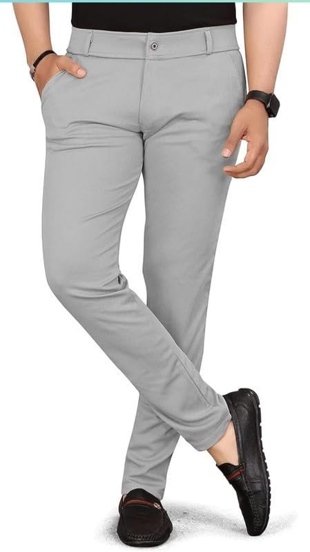 VIJETA Garments for Men Lycra Blend Formal Trousers ? Smart Fit Office Wear Pants with Elastic Waistband & Zip Fly Light Grey 36 - Image 6