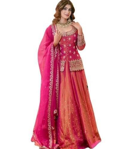Women's Pink Color Embroidered Lehanga Choli Set