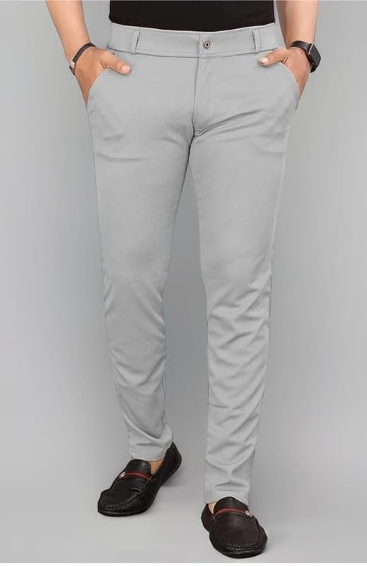 VIJETA Garments for Men Lycra Blend Formal Trousers ? Smart Fit Office Wear Pants with Elastic Waistband & Zip Fly Light Grey 36 - Image 2