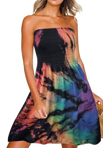 Zyyfly Strapless Dress for Women Summer Beach Boho Smocked Tube Top Dress, Multicoloured, X-Large