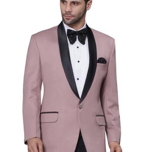 Tuxedo Blazer for Men with 2 Pockets | Rayon Slim Fit Blazers | Ethnic Wear Tuxedos | One Button Solid Tuxedo Blazers in Shawl Collar | Blazer for Wedding, Festive, Formal Dusty Pink