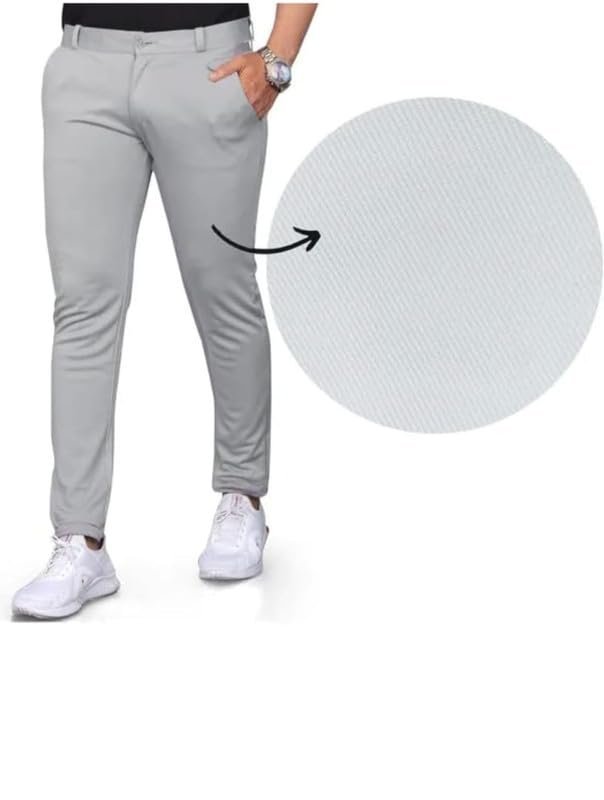 VIJETA Garments for Men Lycra Blend Formal Trousers ? Smart Fit Office Wear Pants with Elastic Waistband & Zip Fly Light Grey 36 - Image 3