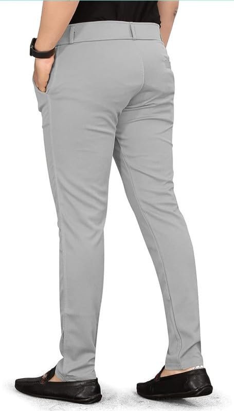 VIJETA Garments for Men Lycra Blend Formal Trousers ? Smart Fit Office Wear Pants with Elastic Waistband & Zip Fly Light Grey 36 - Image 5
