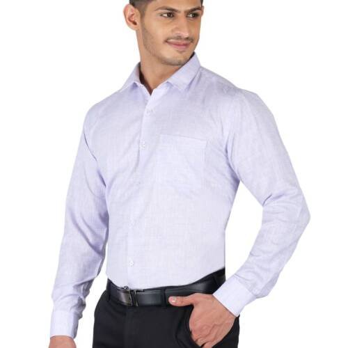 Men's Slim Fit Solid Formal Shirt | Full Sleeves Spread Collar | Structure Pattern | Premium Polyester Cotton Blend | Classic Business & Office Wear | Lavender | 36