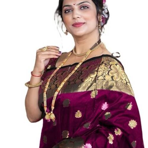 Women's Pure Kanjivaram Silk Saree Banarasi Soft Design Wear Pattu Sarees Latest Cotton With Blouse Piece Kanchipuram for Wedding sadi new ladies 2025 (Vruksh-50) (Magenta)