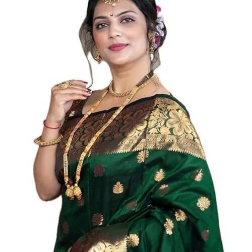 Women's Banarasi Saree Pure Kanjivaram Silk Saree Soft Design Wear Pattu Sarees Latest Cotton With Blouse Piece Kanchipuram for Wedding sadi new ladies 2025 (Vruksh-51) (Dark Green)