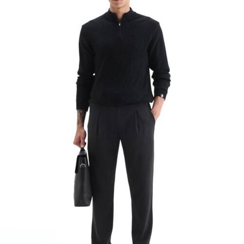 Men's Kelo Black Cotton Blend Plain Regular Fit Trouser