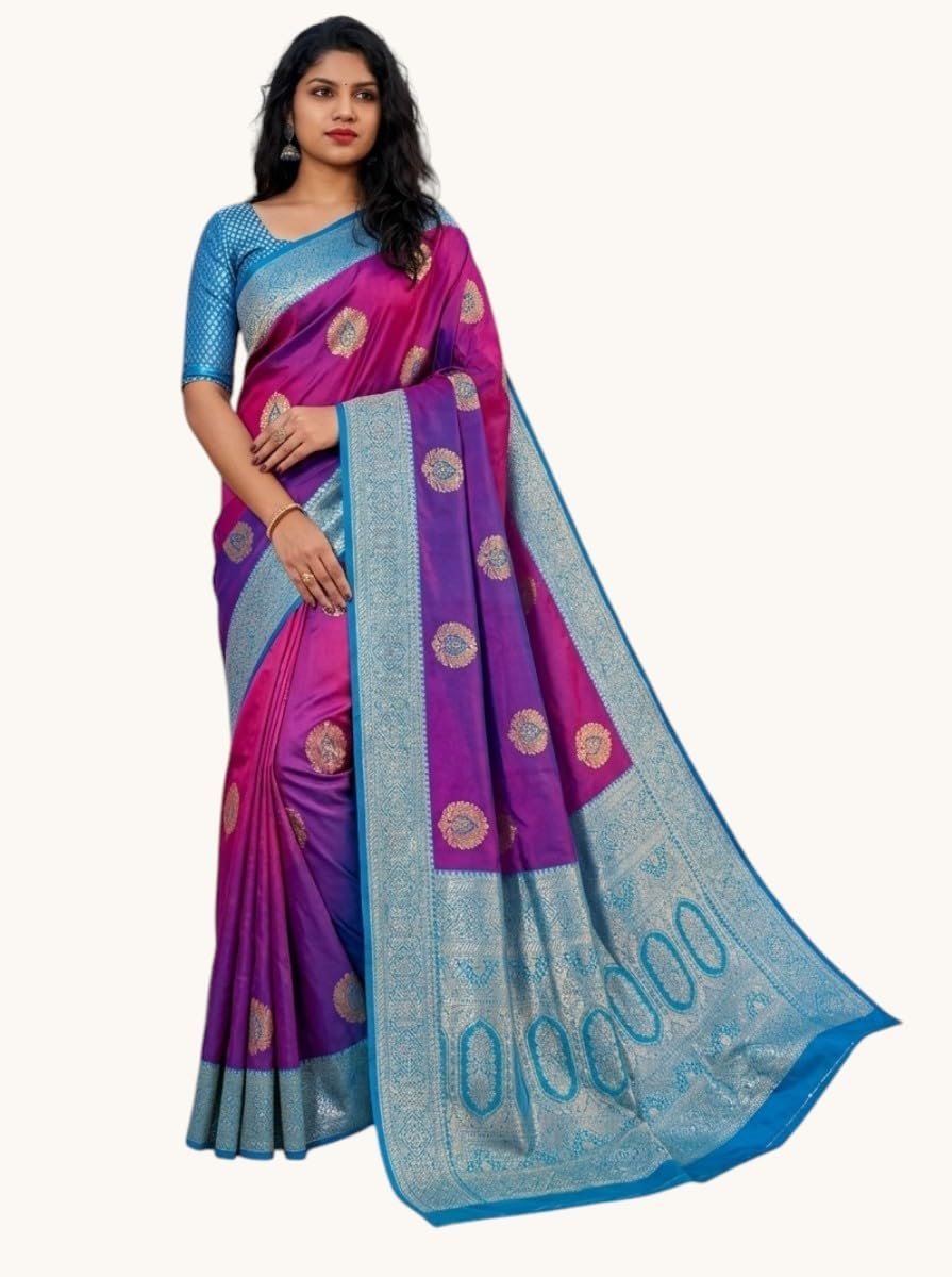 Women's Pure Soft Minakari Kanjivaram Zari Silk Saree With Blouse Piece (color-1.3) - Image 4