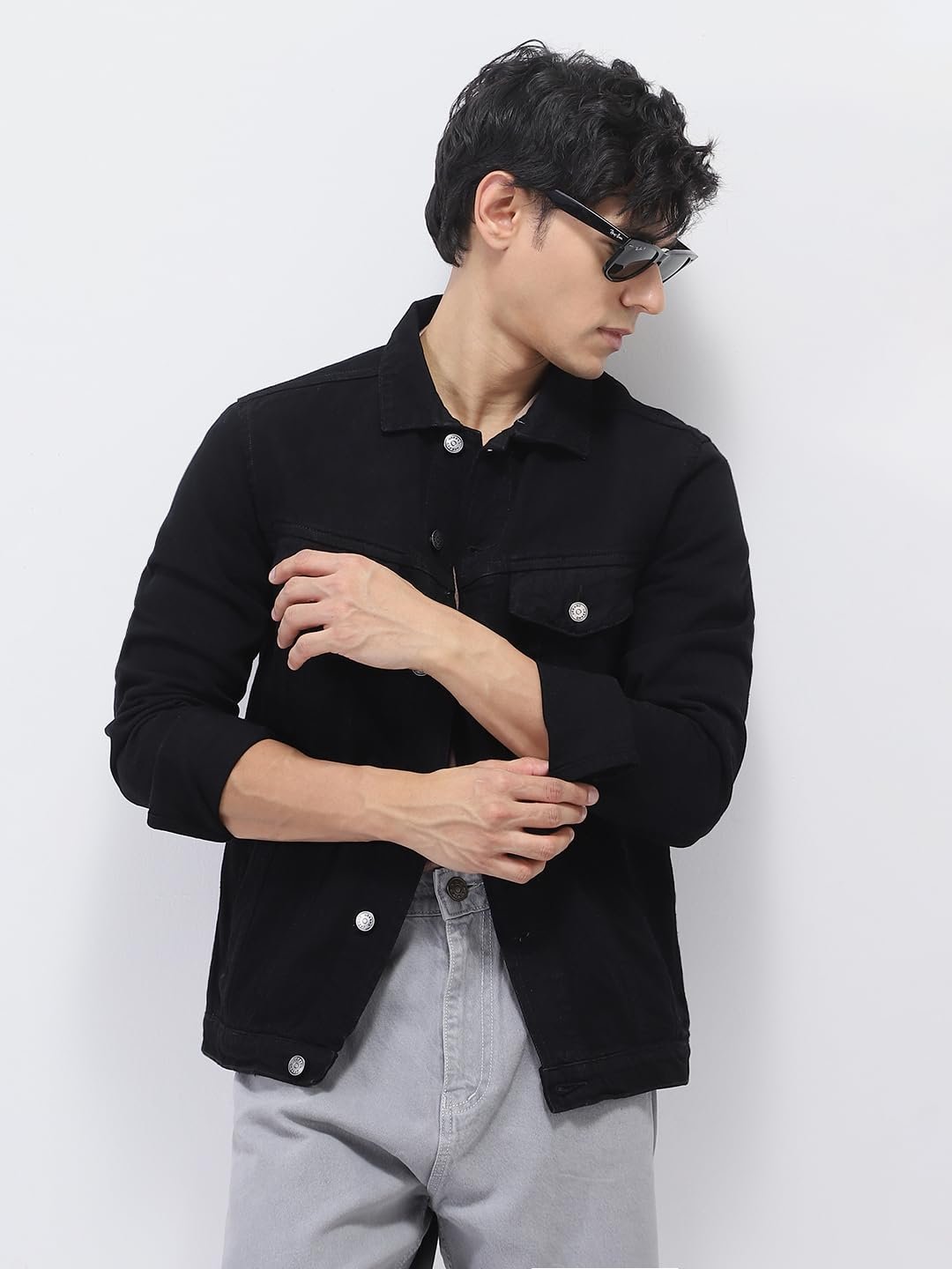 Men's Black Solid Regular Fit Washed Full Sleeve Denim Jacket (jakt-denim-black) - Image 3
