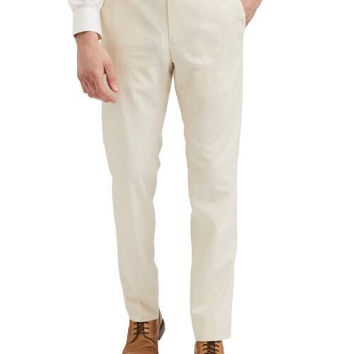 Men's Mid Rise Slim Fit Solid Formal Trouser Off White, 32