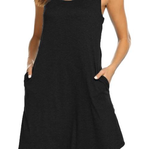 Womens Summer Dresses Beach Coverup Casual Sleeveless Racerback Tank Top Dress with Pockets Black M