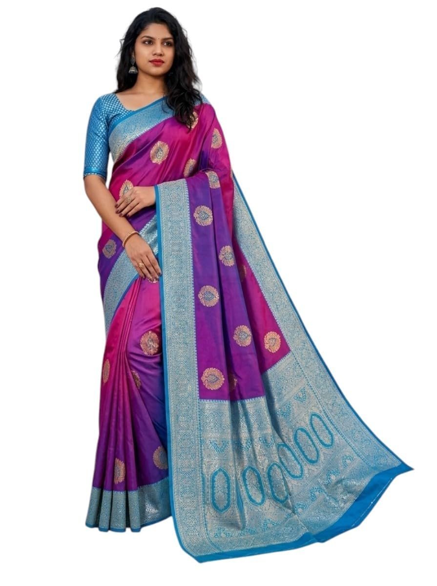 Women's Pure Soft Minakari Kanjivaram Zari Silk Saree With Blouse Piece (color-1.3)