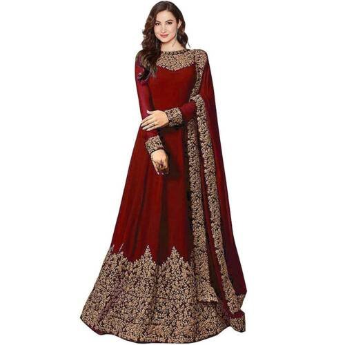 Women's Marron Codding Long Gown Anarkali with Duppta(Free Size)