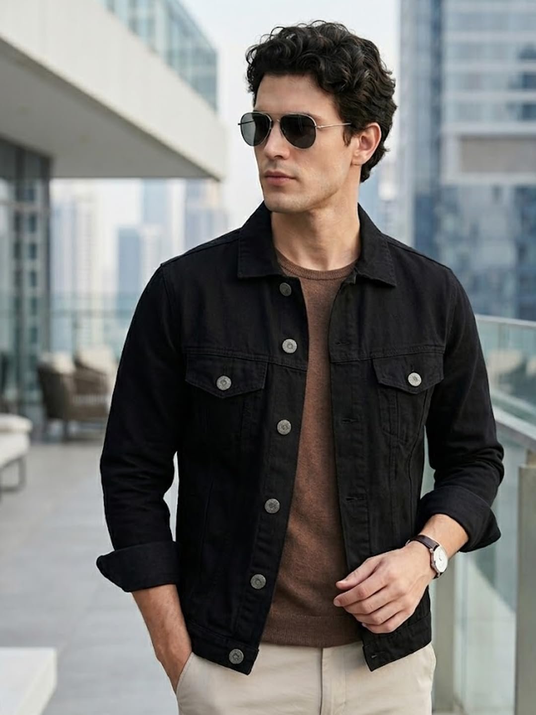 Men's Black Solid Regular Fit Washed Full Sleeve Denim Jacket (jakt-denim-black) - Image 2