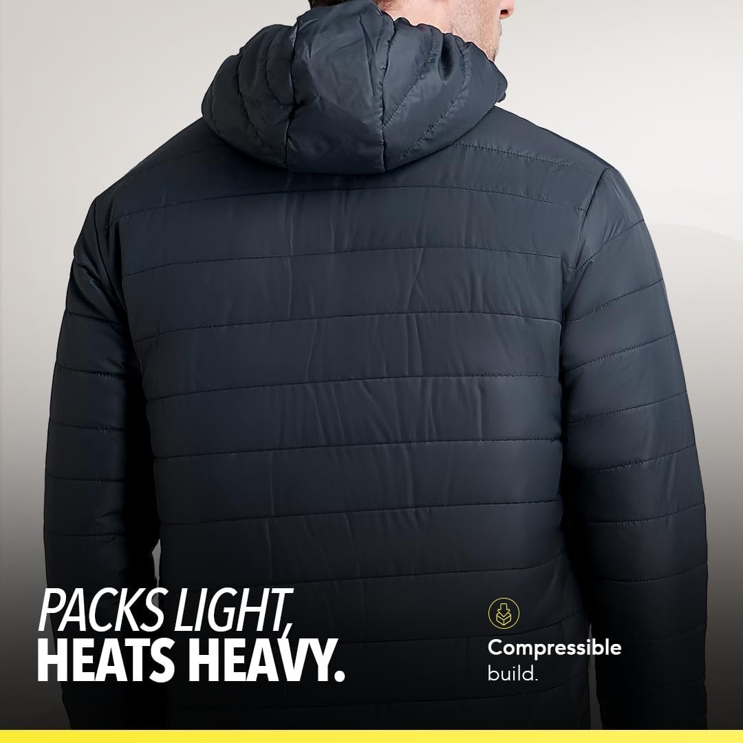 Men's Quilted Polyester Standard Length Jacket Monsoon Winter Wear Hooded Winter Padded Bomber Full Sleeve Jacket Black Charcoal 2XL - Image 5