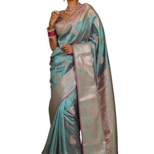 Women's Original Kanchi Patuu Pure Gold Jari Hand Weving Naylon Soft Kanjivaram Silk Saree With Unstich Blouses Piecs