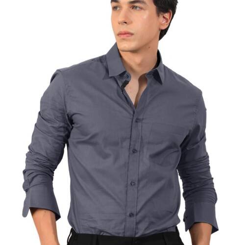 Men's Regular Fit Soft Cotton Blend Casual Combo Shirt with Pocket Design & Spread Collar Full Sleeves Formal Shirt Grey