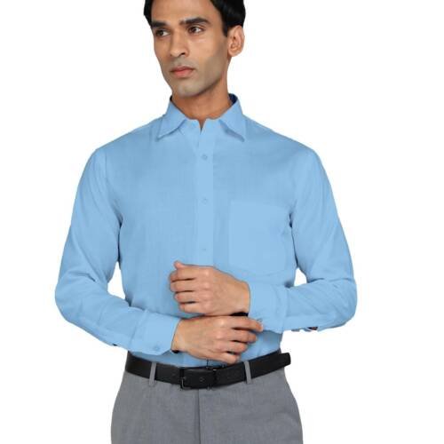 Men's Solid Slim Fit Cotton Formal Full Sleeve Shirt | Cutaway Collar Shirt with Pocket | Men Solid Plain & Stylish Shirts | Breathable Fabric (N.Sky_42)