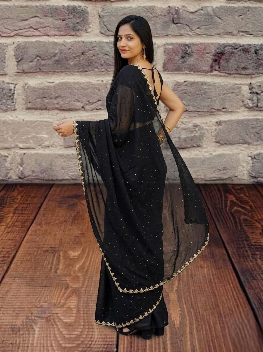 Women's Chiffon Black Saree with Blouse Piece for Traditional Ethnic Wear Sari-(AZ-YS-OG3-SHIFA BLACK) - Image 2