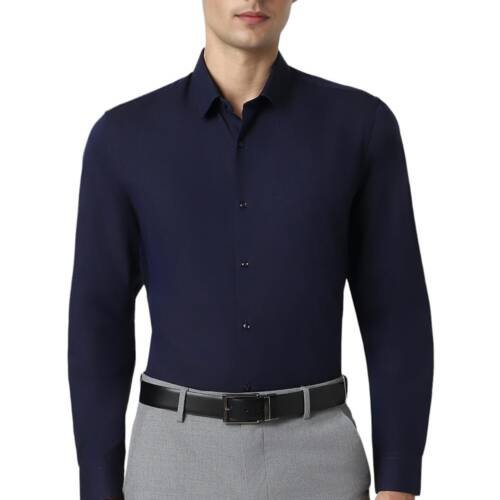 Men's Premium Solid Herringbone Regular Fit Full Sleeve Formal Shirt | Wonder Fabric | Cotton Rich Dark Navy