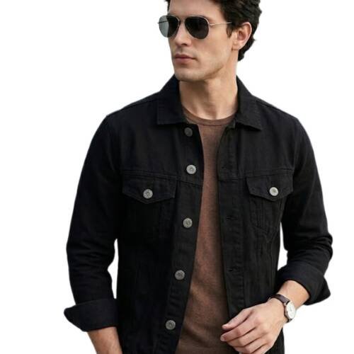 Men's Black Solid Regular Fit Washed Full Sleeve Denim Jacket (jakt-denim-black)