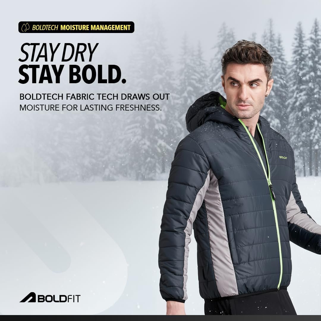 Men's Quilted Polyester Standard Length Jacket Monsoon Winter Wear Hooded Winter Padded Bomber Full Sleeve Jacket Black Charcoal 2XL - Image 7