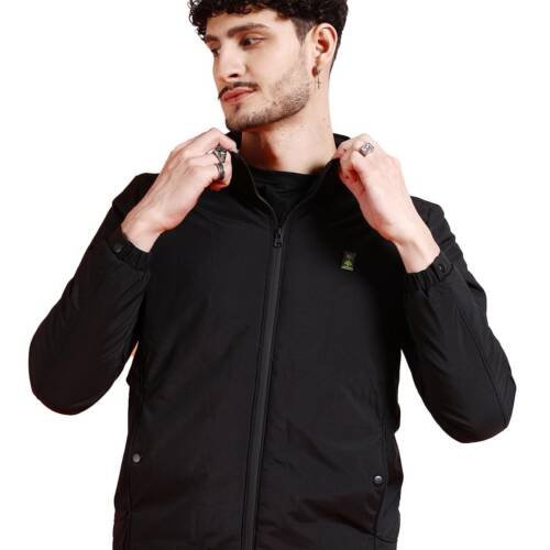 Men Black Regular Fit Solid Bomber Jacket