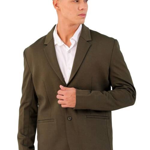 Men Comfort Straight Fit Solid Knitted Blazer (Olive_L)