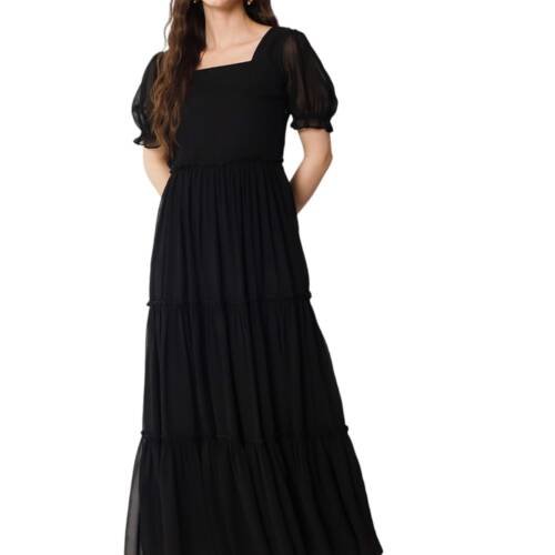 Designer Georgette Solid Fit and Flare Maxi Gown for Women 761 Black, XL