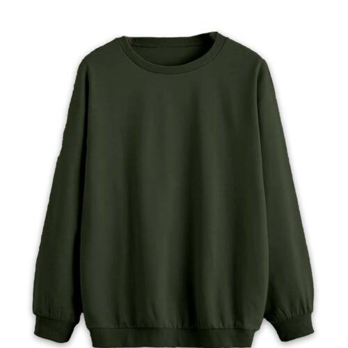 Olive Solid Round Neck Cotton Fleece Regular Fit Sweatshirt for Men-VMACK639179 (Medium)