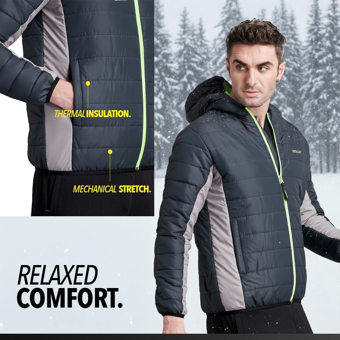 Men's Quilted Polyester Standard Length Jacket Monsoon Winter Wear Hooded Winter Padded Bomber Full Sleeve Jacket Black Charcoal 2XL - Image 6