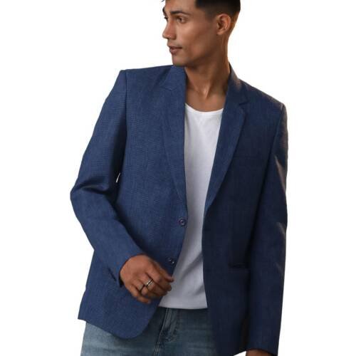 Men's Jute Silk Blazer I All Printed Checked Slim Fit Blazer I Everyday Casuals Festive Blazer for Men_VSHVMCT032BU_42 Blue