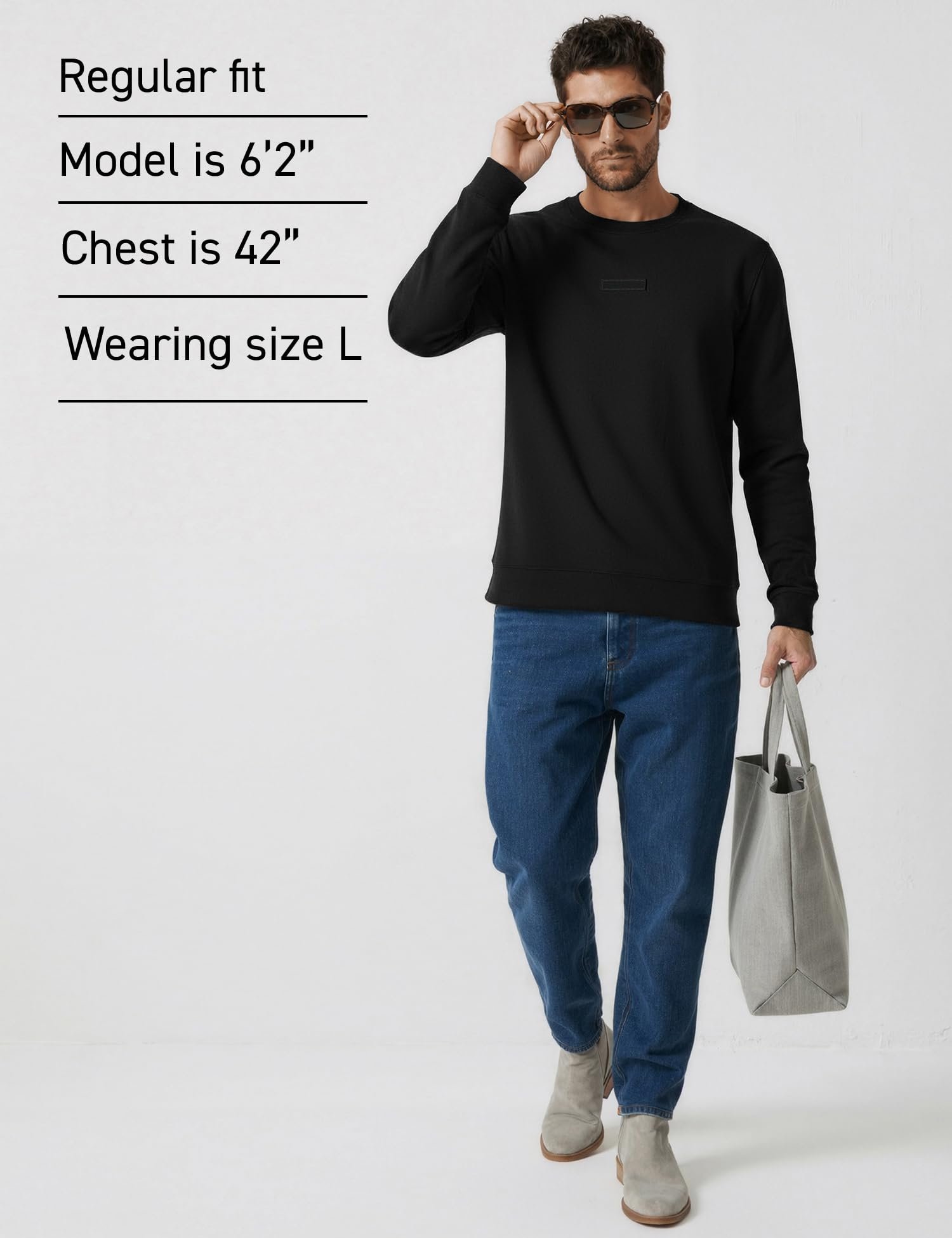Premium Microfiber Blend Sweatshirt, Fleece Lined Sweatshirts for Men, No-Fade Colours Winter Wear for Men, Ideal for 10-15 Degrees C-Eclipse Black-M - Image 2