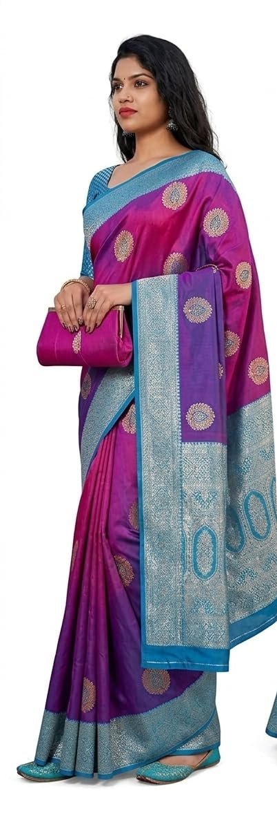 Women's Pure Soft Minakari Kanjivaram Zari Silk Saree With Blouse Piece (color-1.3) - Image 2