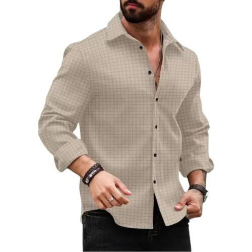 Men's Regular Fit Checks Pattern Polyester Blend Shirt with Collared Neck Long Sleeve and Standard Length | Shirt for Man