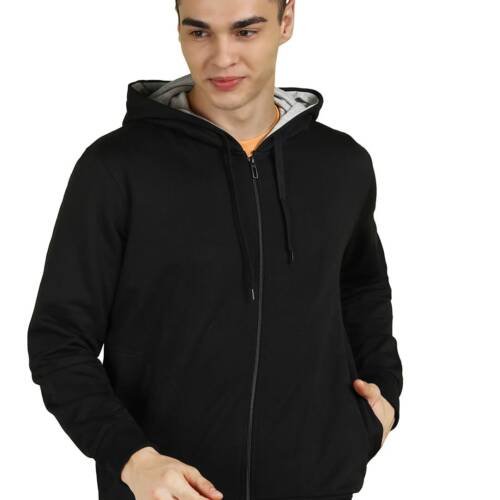 Men’s Solid Zipper Hooded Sweatshirt | Ribbed Hem, Lined Hood, Side Pockets, Durable Zip | Multiple Colors (Black_S)