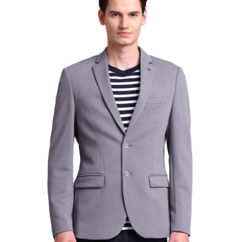 Men's Solid Full Sleeves Regular Fit Notch Lapel Collar Polyester Blazer Grey