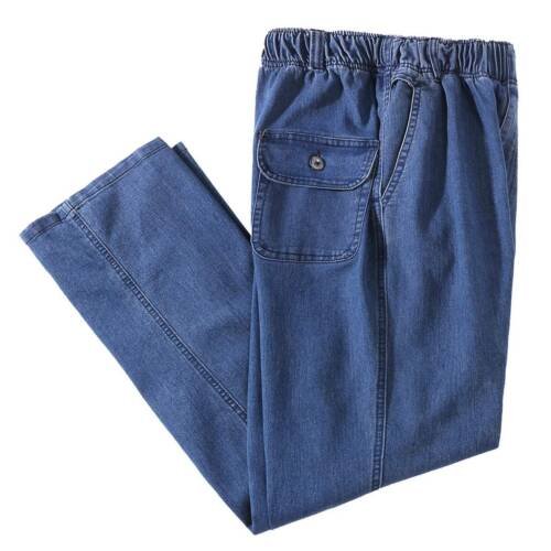 Men’s Elastic Waist Loose Fit Denim Pants Casual Solid Jeans Trouser, Light Blue/Denim, 40W x 32L