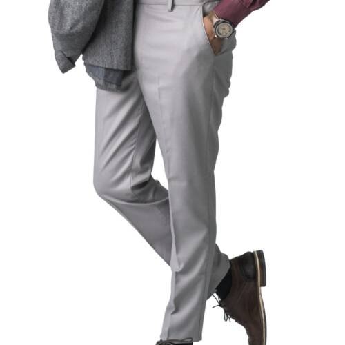 Men Mid Rise Formal Pant with Expandable Waist Regular Fit, Flat Front, Premium Lycra Fabric for Office, Party and Casual Wear Light Grey, 40