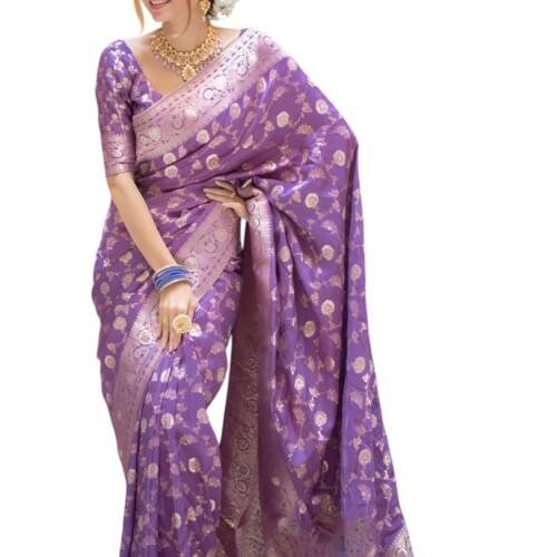 Women's Pure Kanjivaram Silk Saree Soft Banarasi Style Wedding With Blouse Piece | Saree For Women | New Sari_AZ-YS-OG1-SHAYANI LIGHT PURPLE