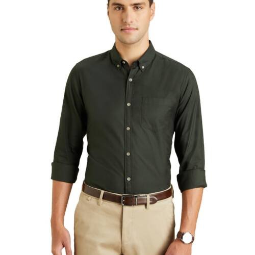 Men's Stylish Solid All Day Fresh Buttondown Casual Shirt - Regular Fit | Plain | Full Sleeve | Cotton Semi Formal Wear (Available in Plus Size & Combo Pack) (Dark Green_Small)