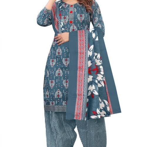 Grey & White Cotton Printed Readymade Patiala Salwar Suit (Ready To Wear-Vsmrw5160-X Large, Womens)