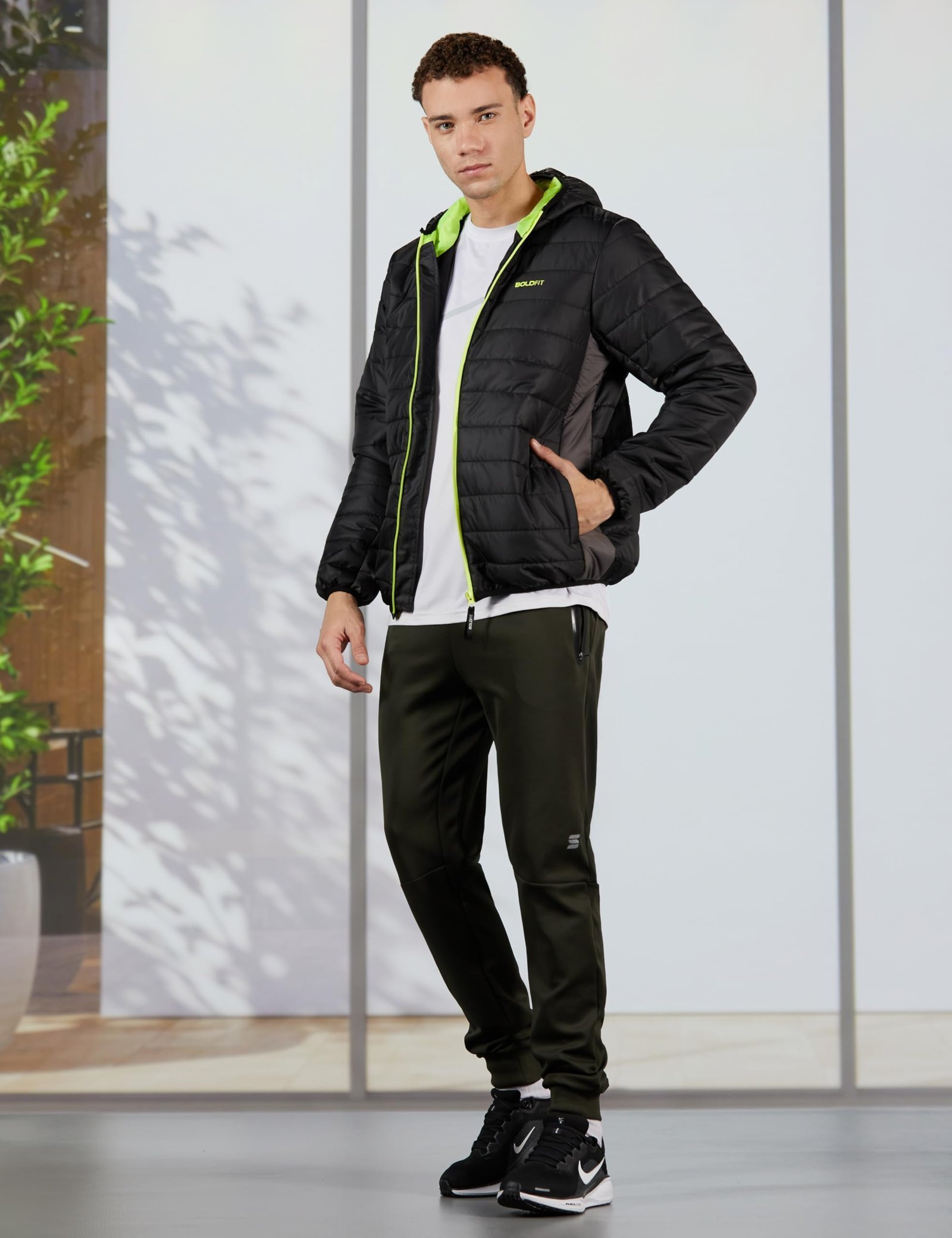 Men's Quilted Polyester Standard Length Jacket Monsoon Winter Wear Hooded Winter Padded Bomber Full Sleeve Jacket Black Charcoal 2XL - Image 2