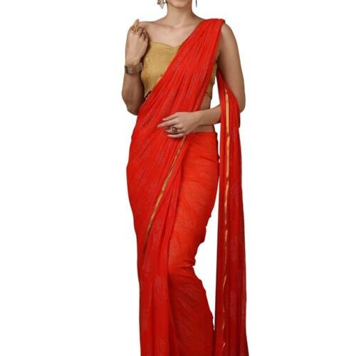 Women's Floral Chiffon Embellished Zari Border Saree With Unstitched Blouse Piece (Pink_DOLY2604_WBG)