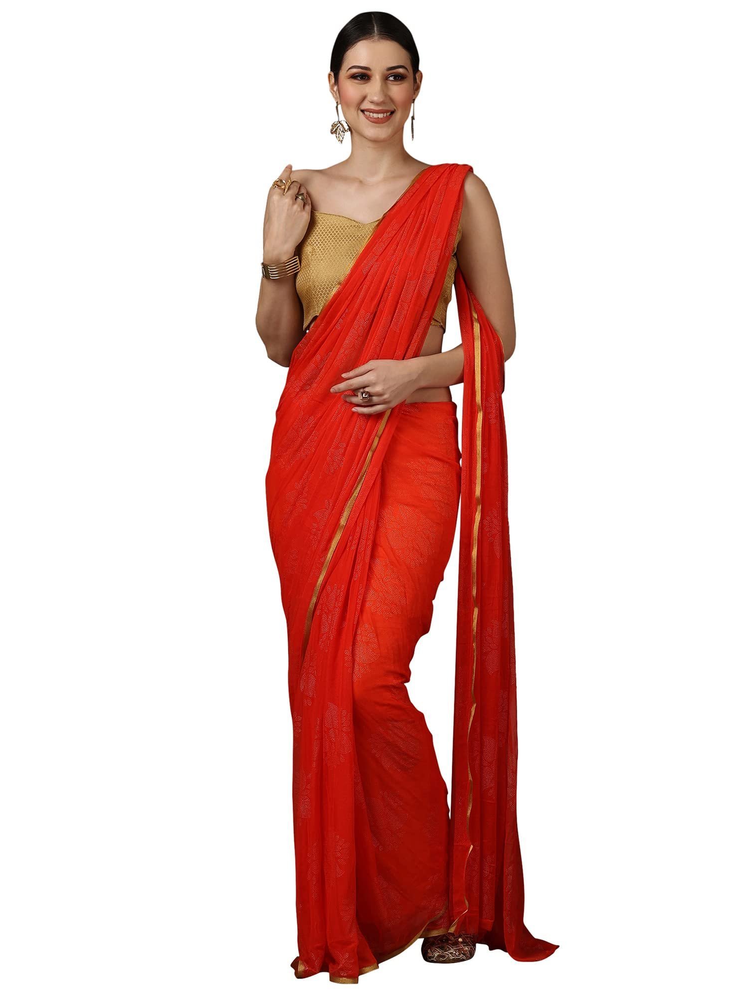 Women's Floral Chiffon Embellished Zari Border Saree With Unstitched Blouse Piece (Pink_DOLY2604_WBG)