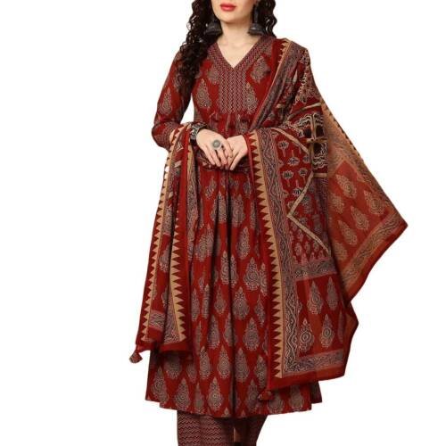 Women Printed Kurta and Pant Set with Dupatta (in, Alpha, XL, Red)