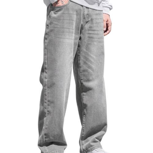 Men's High Waist Loose Jeans Baggy Straight Leg Denim Pants Trousers, Light Grey, X-Large